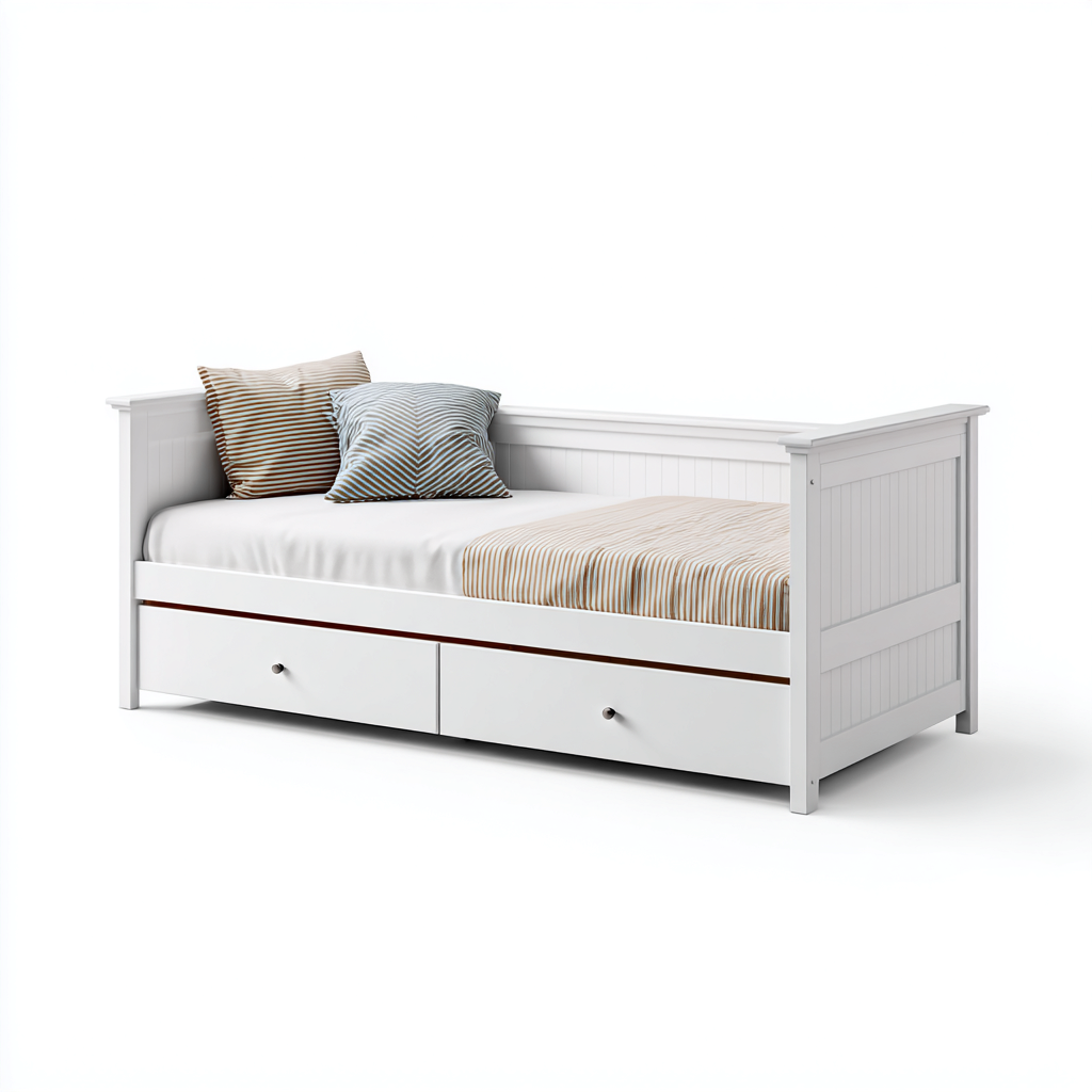 Canapé-lit en bois avec tiroirs de rangement 200x90x95 cm - blanc - style classique - adapté à la chambre-Nicheoliq