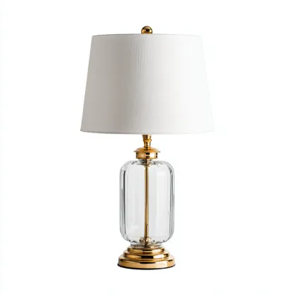 Lampe de table en verre et métal 30x30x60 cm - blanc-or - style moderne - éclairage d'appoint pour salon-chambre-Nicheoliq