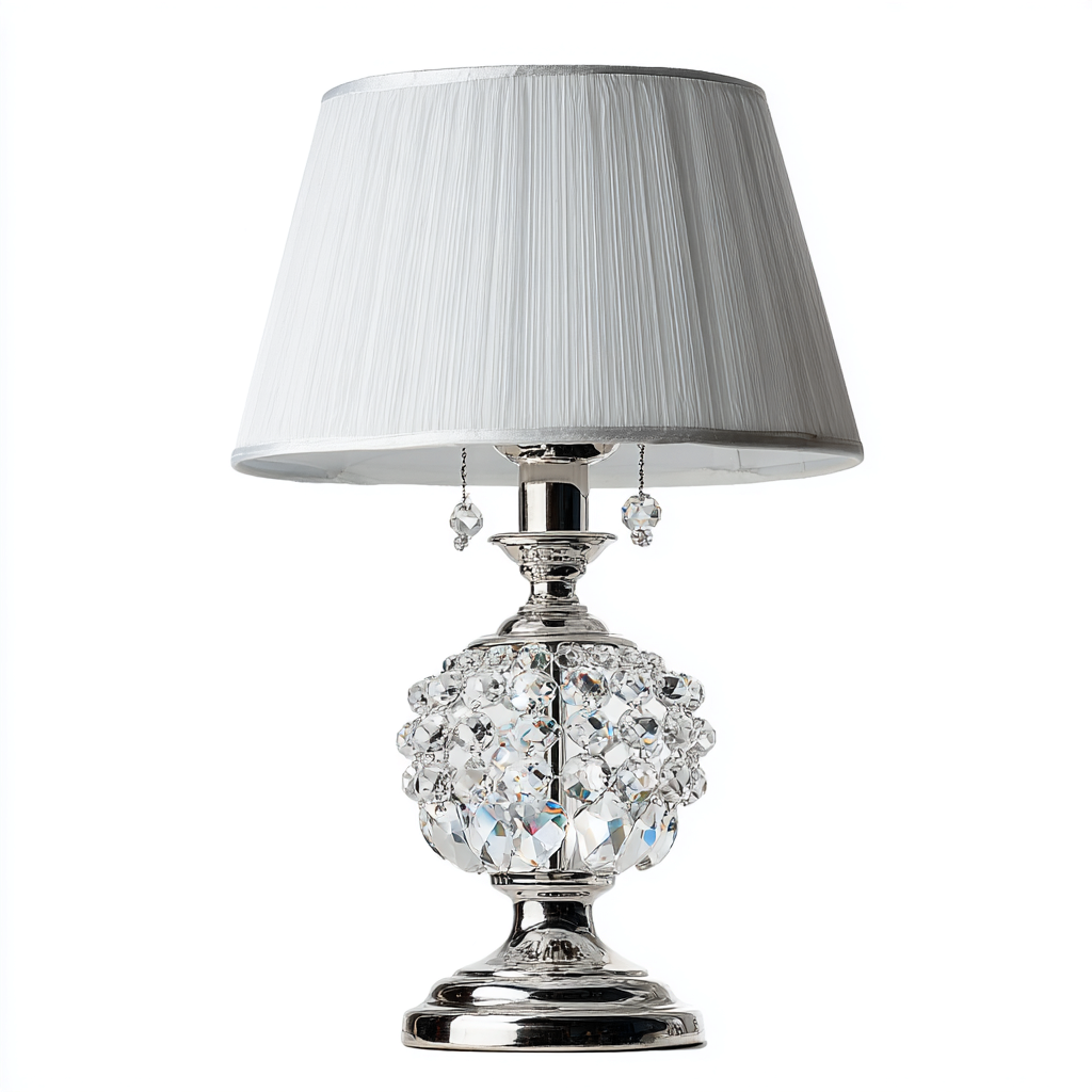 Lampe de table en métal et cristal 27x27x50 cm - argent-blanc - style élégant adapté au salon-Nicheoliq