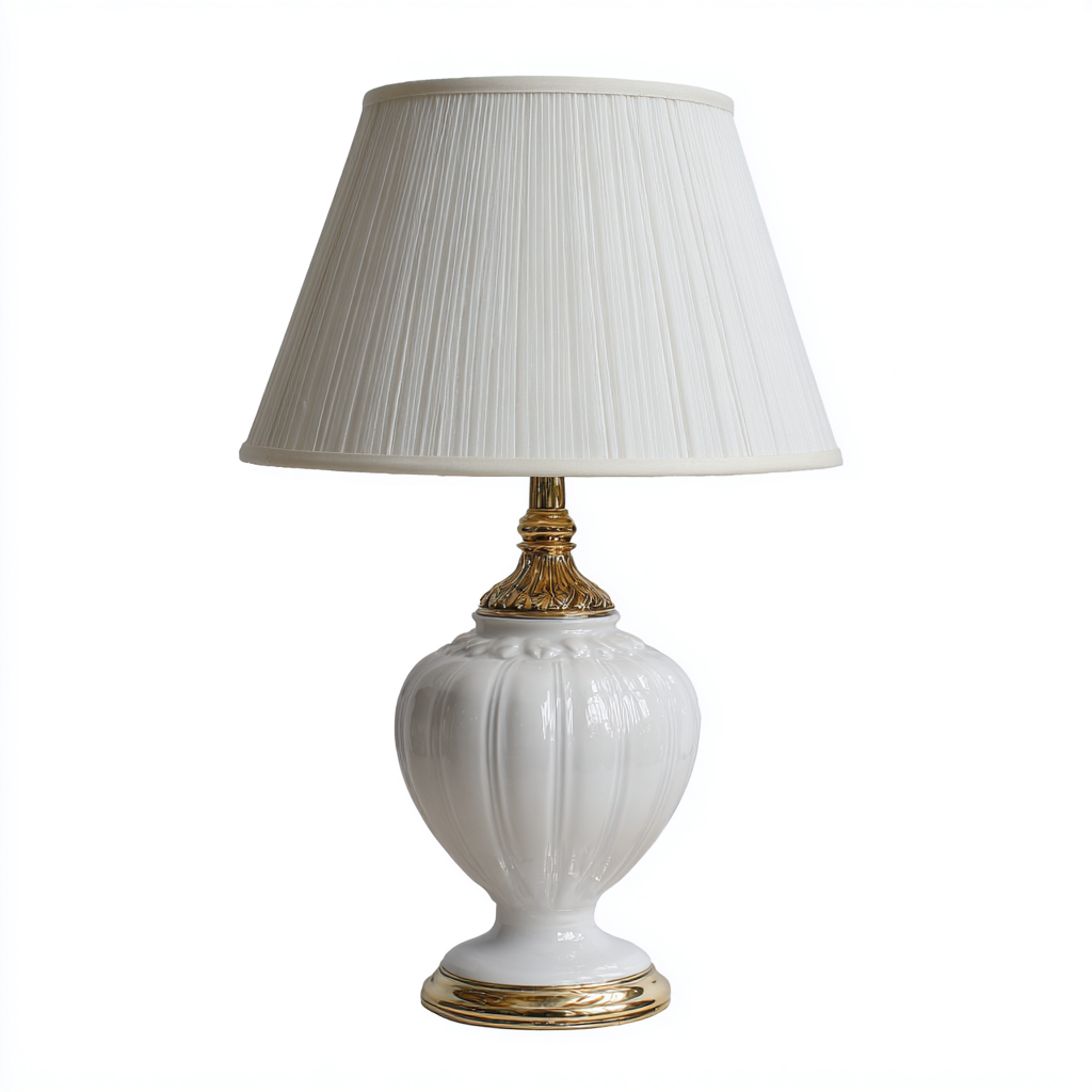 Lampe de table en céramique et métal 28x28x52 cm - blanc-or - style classique adapté au salon-Nicheoliq