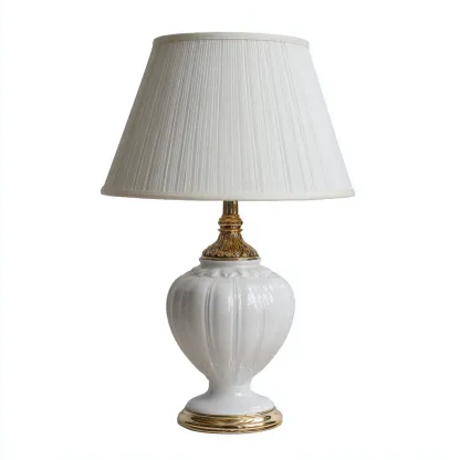 Lampe de table en céramique et métal 28x28x52 cm - blanc-or - style classique adapté au salon-Nicheoliq