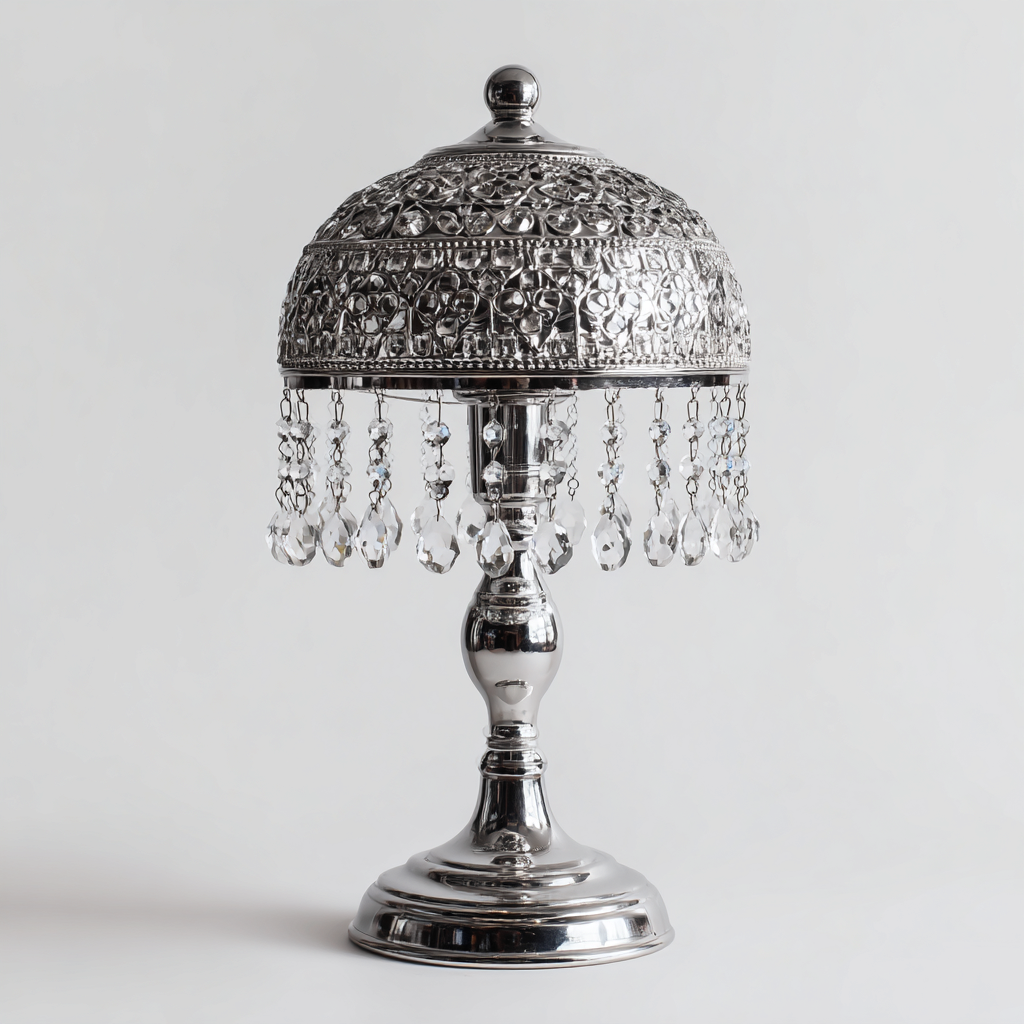 Lampe de table en métal et cristal 25x25x55 cm - argent - style classique adapté au salon-Nicheoliq