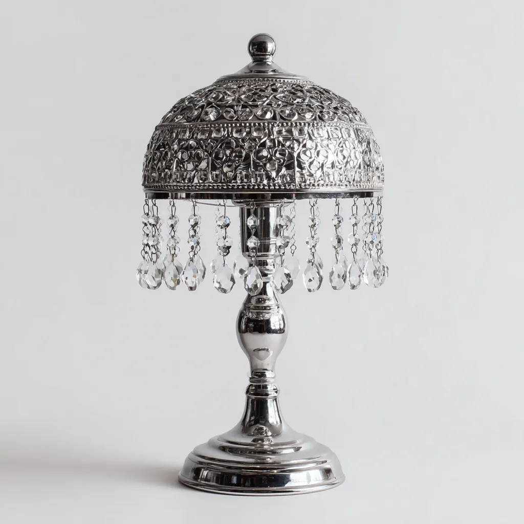 Lampe de table en métal et cristal 25x25x55 cm - argent - style classique adapté au salon-Nicheoliq