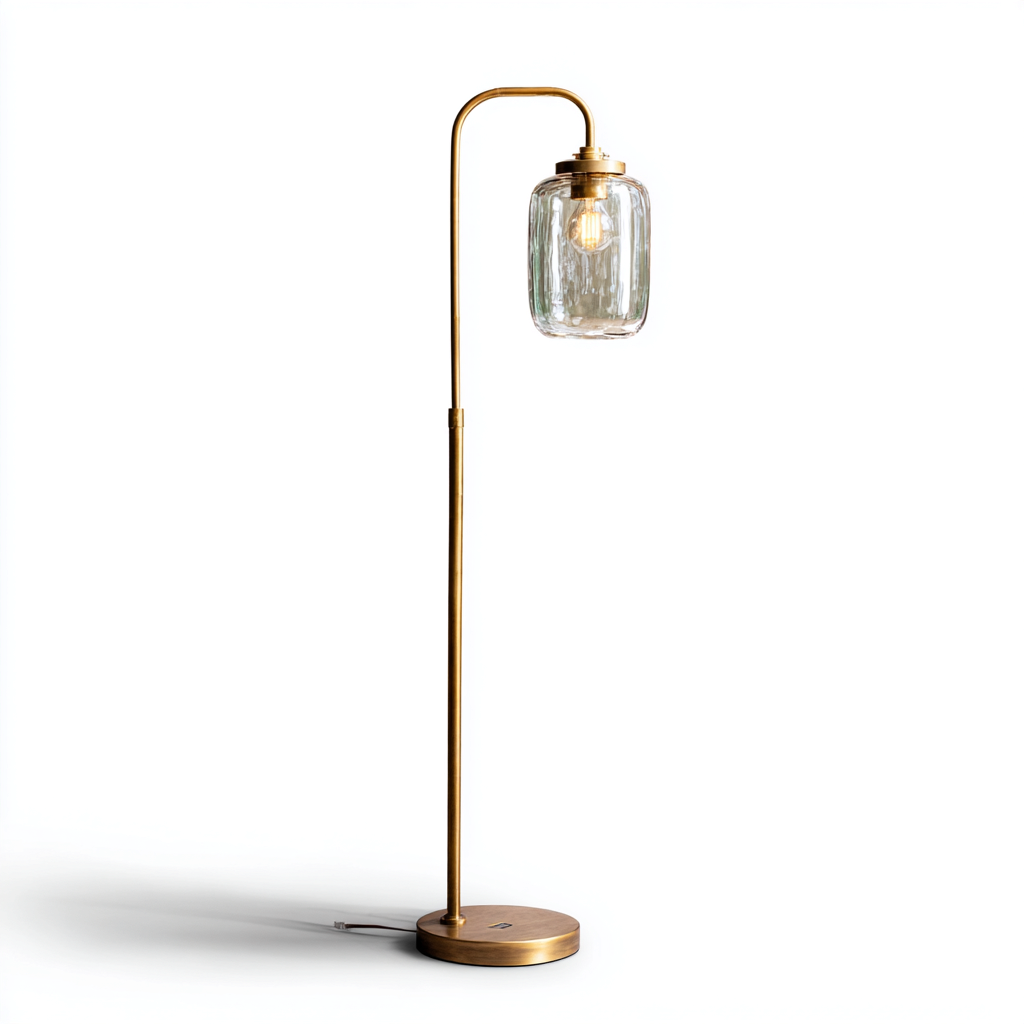 Lampadaire métal et verre 30x25x155 cm transparent-or - design vintage pour salon-Nicheoliq