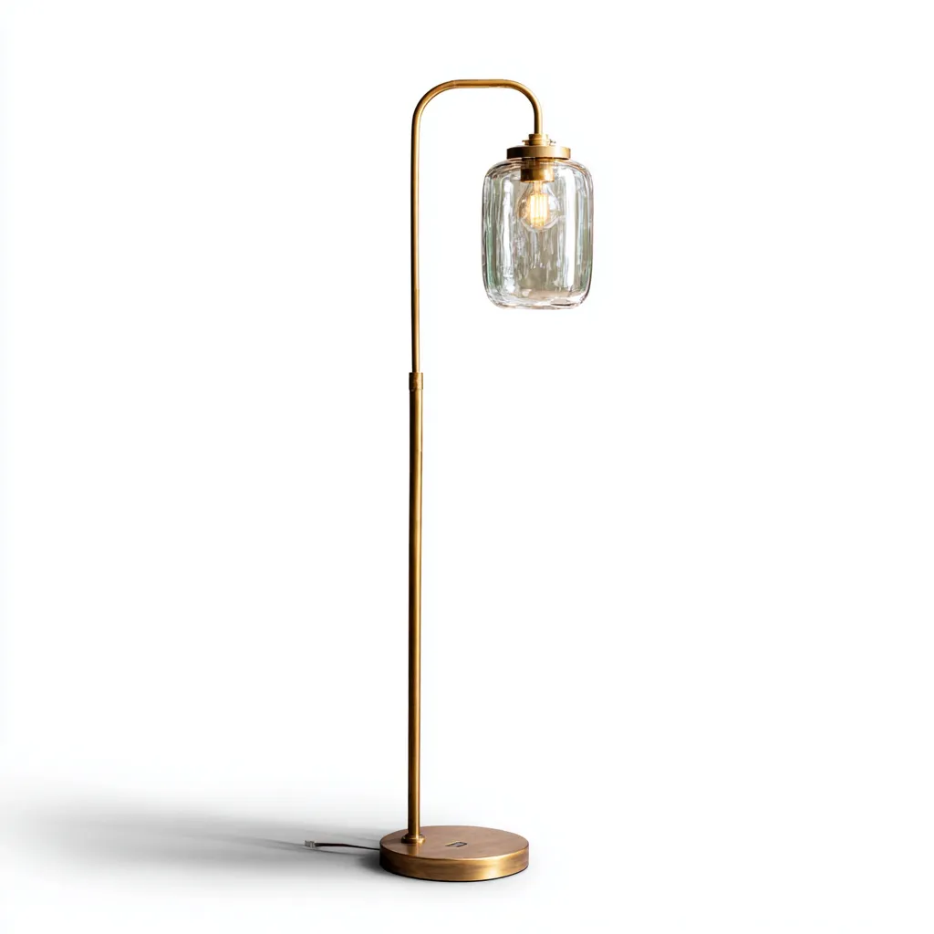 Lampadaire métal et verre 30x25x155 cm transparent-or - design vintage pour salon-Nicheoliq