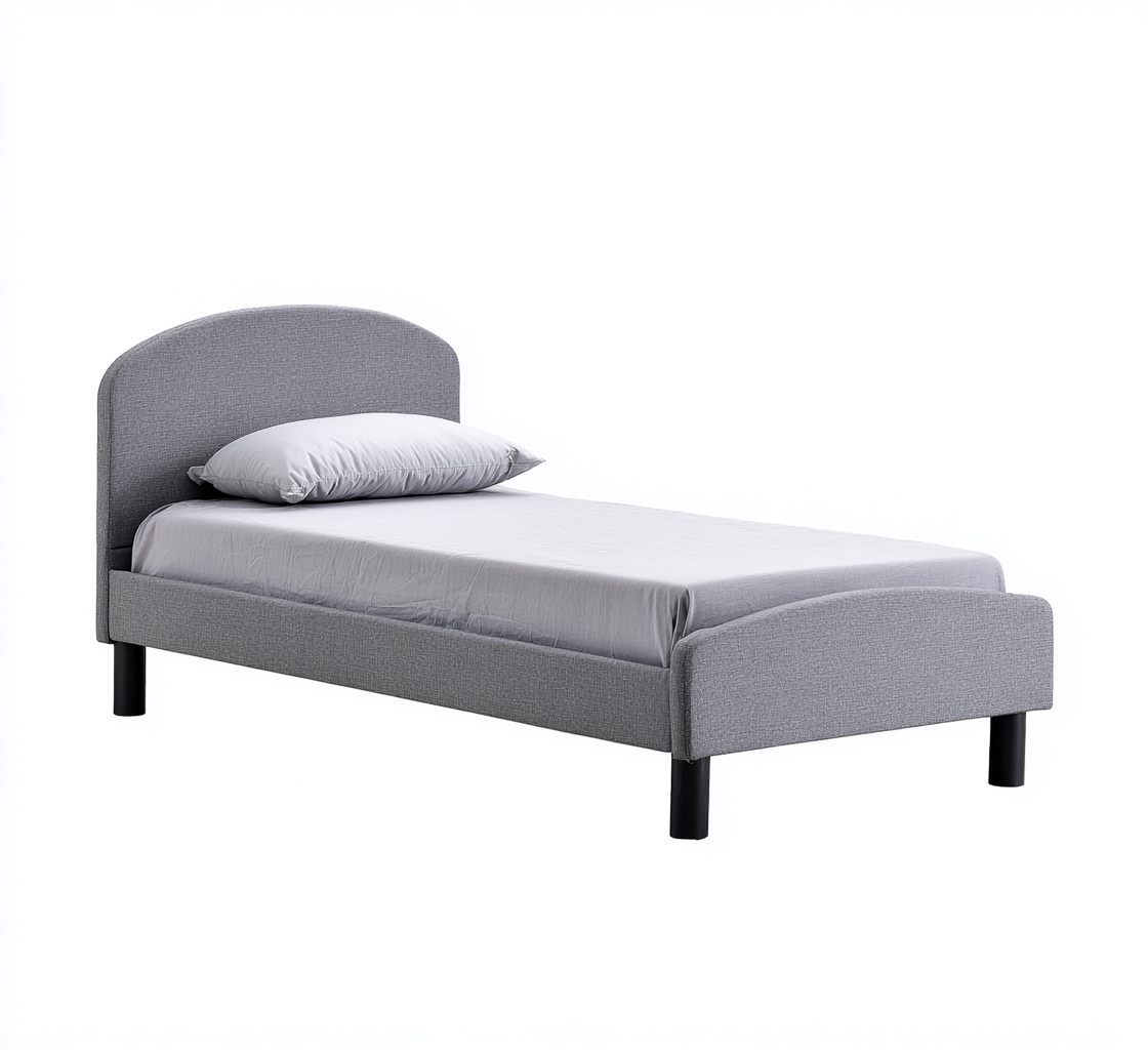 Lit 1 place tissu 200x90x100 cm - gris - design moderne - adapté à la chambre-Nicheoliq