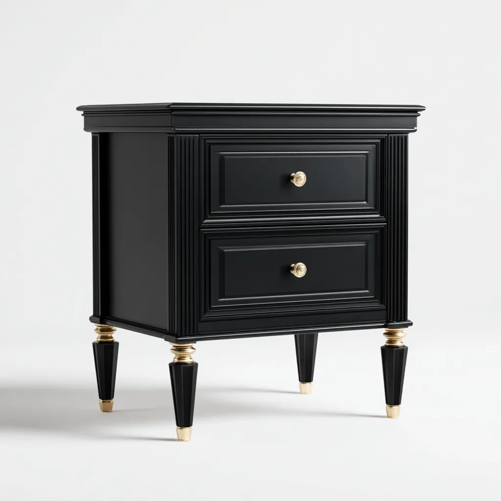 Table de chevet bois 48x38x65 cm - noire - style classique - adaptée à la chambre-Nicheoliq