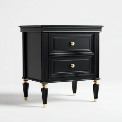 Table de chevet bois 48x38x65 cm - noire - style classique - adaptée à la chambre-Nicheoliq