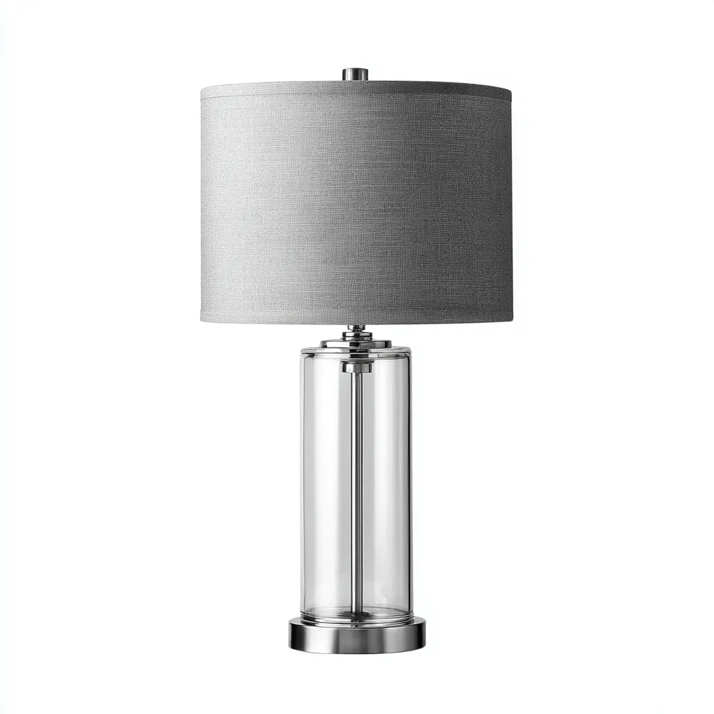 Lampe de table verre et métal 28x28x58 cm - gris-argent - pour salon-chambre - design moderne-Nicheoliq
