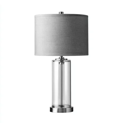 Lampe de table verre et métal 28x28x58 cm - gris-argent - pour salon-chambre - design moderne-Nicheoliq
