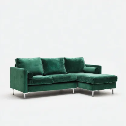 Canapé d'angle tissu velours 260x160x85 cm vert foncé - pour salon - design moderne-Nicheoliq