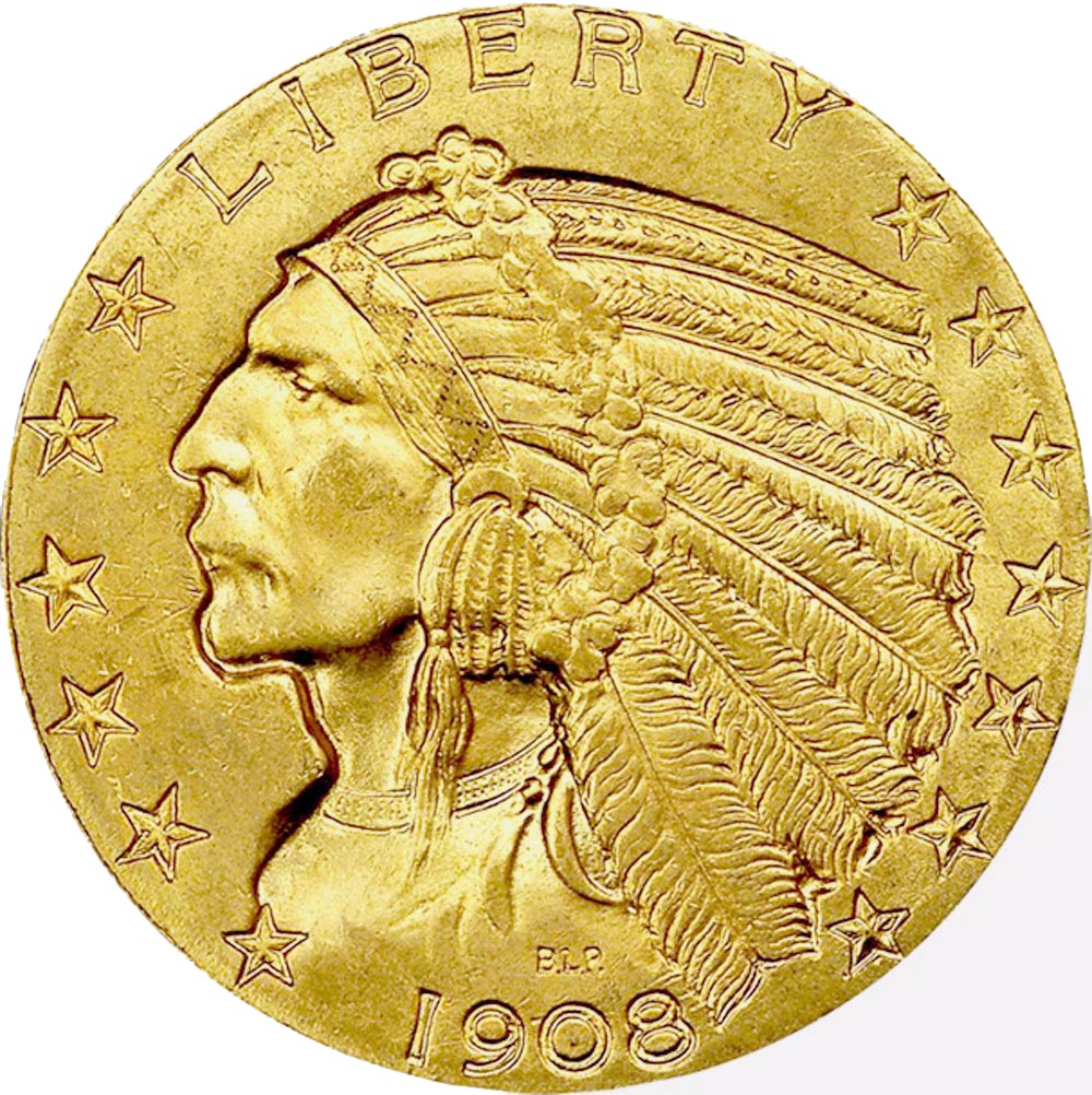1908-1929 Indian Head $5 Gold Coin Fine Uncirculated Limited Edition