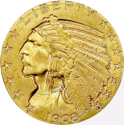 1908-1929 Indian Head $5 Gold Coin Fine Uncirculated Limited Edition