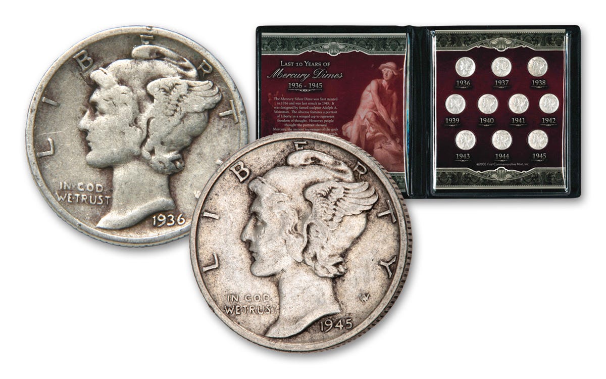 1916-1945 10 Cent Mercury Silver