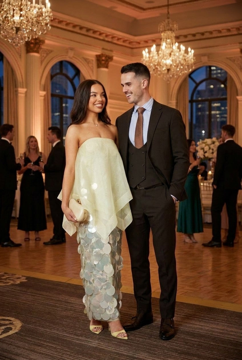 Strapless Organza & Sequin Maxi Dress