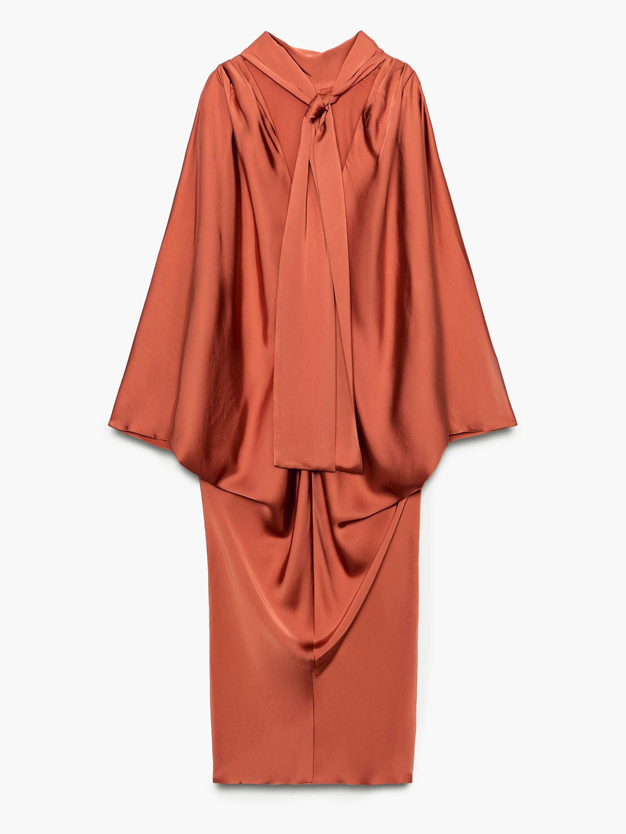 Terracotta Satin Draped Maxi Dress