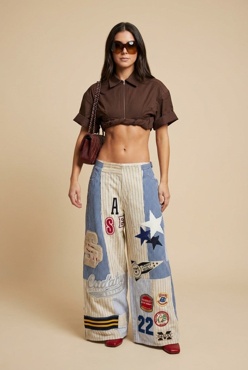Product Name: Sienna Patchwork Wide-Leg Pants