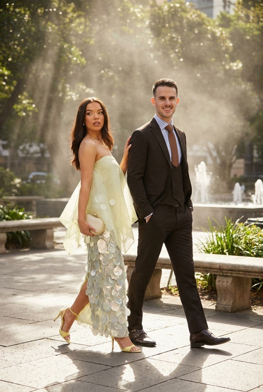 Strapless Organza & Sequin Maxi Dress