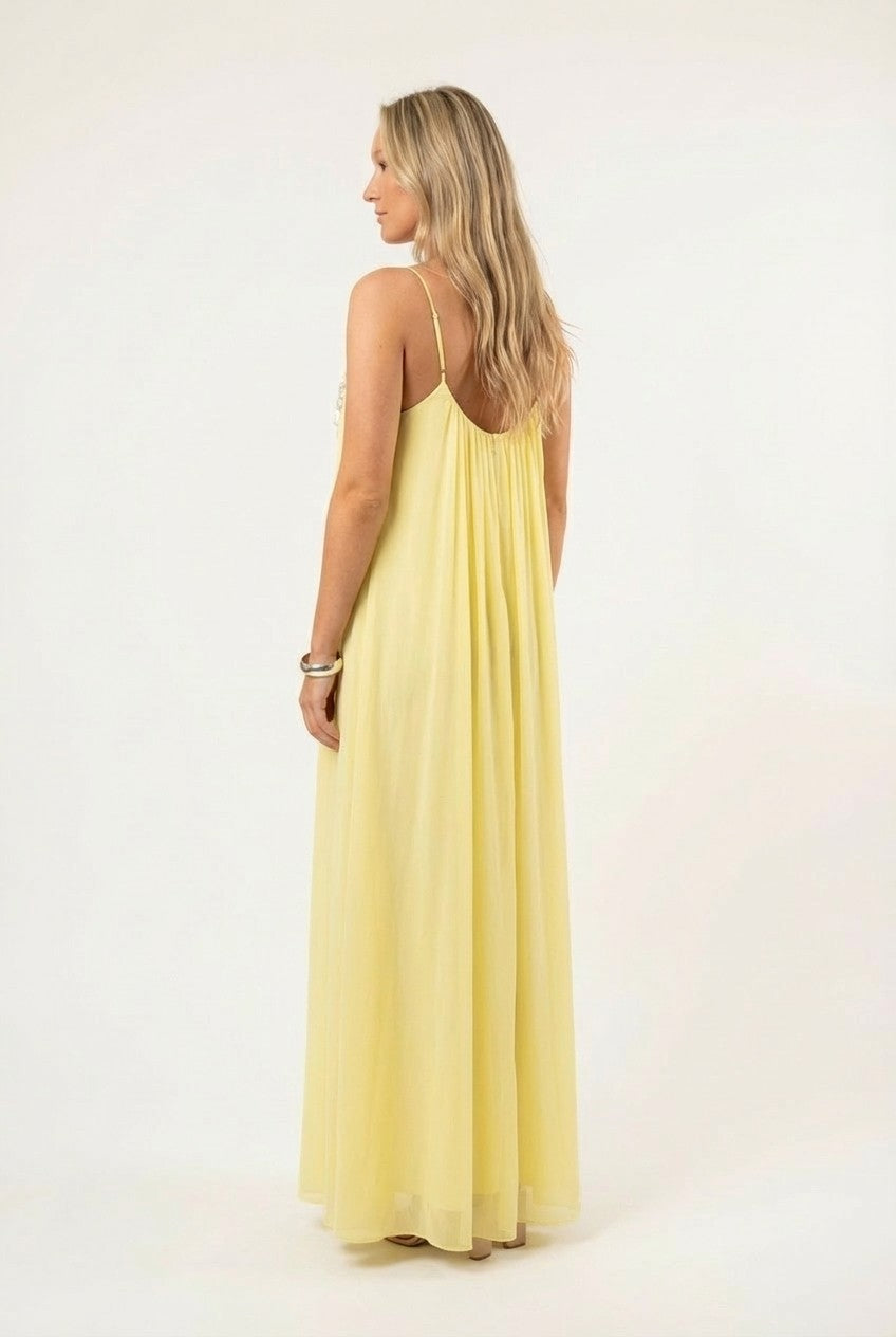 Aurielle Embellished Pleated Chiffon Maxi Dress