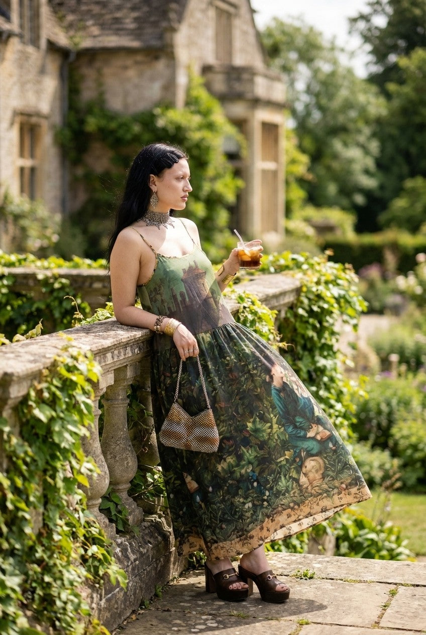 Castle Landscape Print Maxi Slip Dress