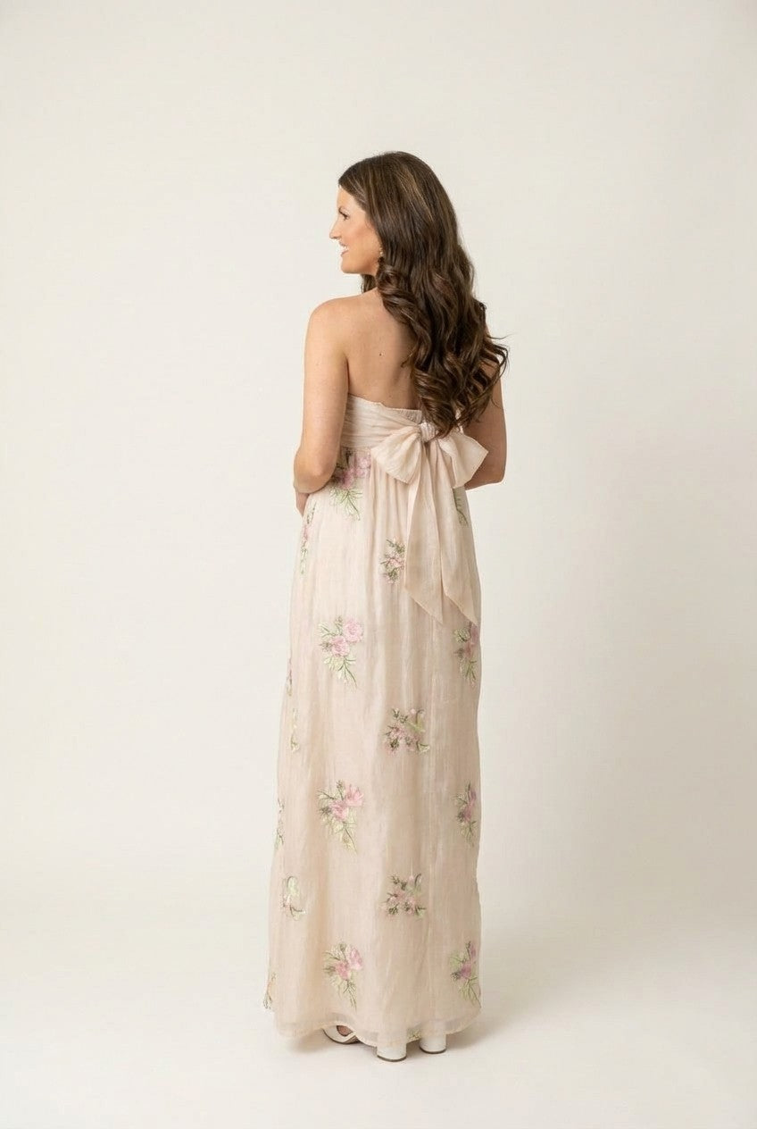 Product Name: Amara Floral Embroidered Strapless Maxi Dress