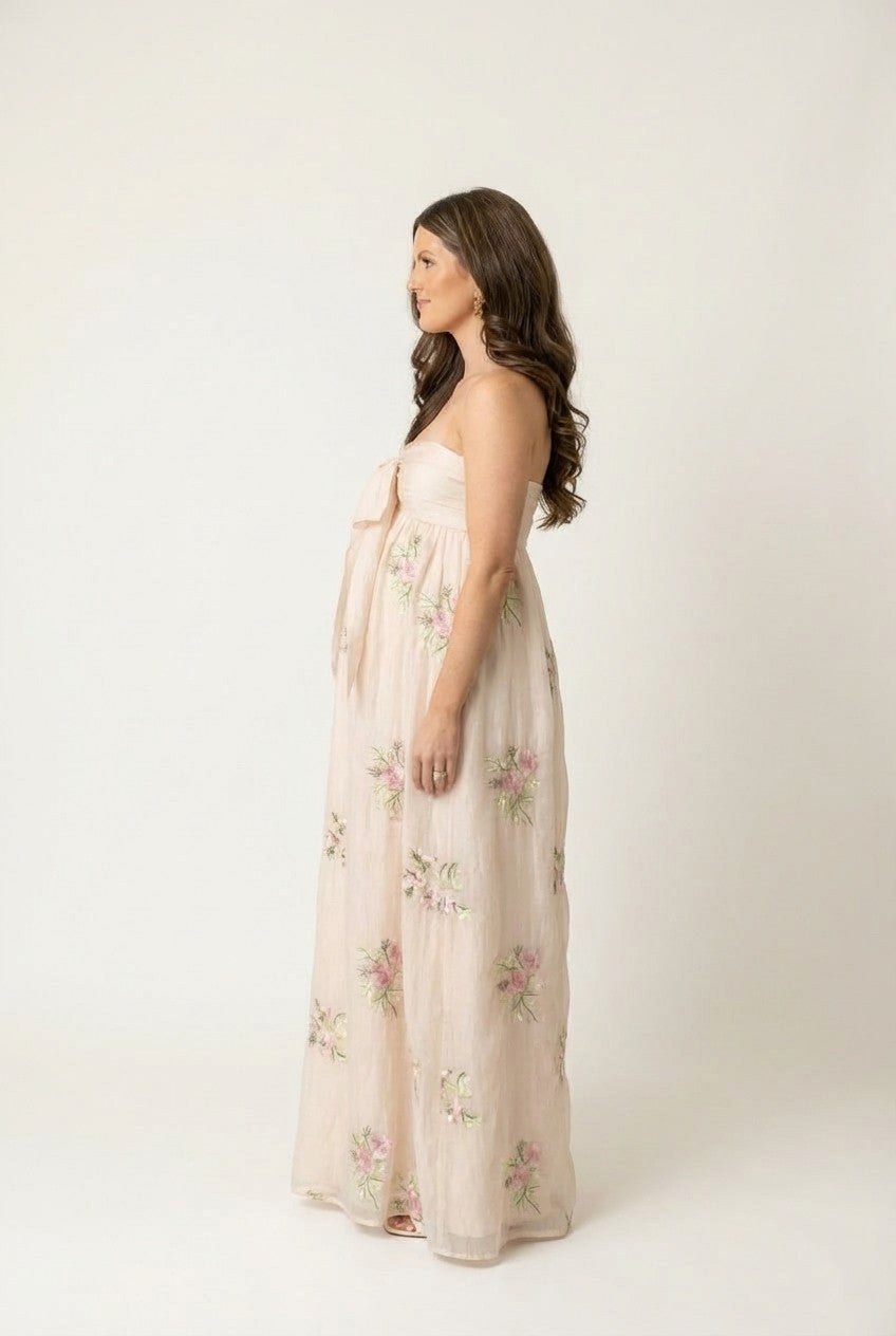 Product Name: Amara Floral Embroidered Strapless Maxi Dress