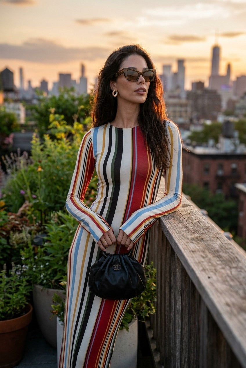 Multicolor Vertical Stripe Knit Maxi Dress