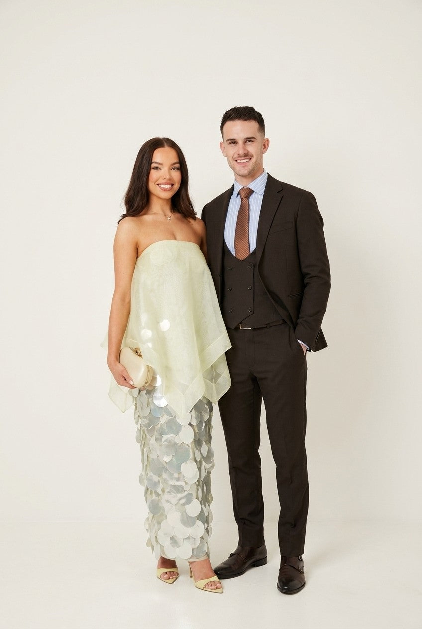 Strapless Organza & Sequin Maxi Dress