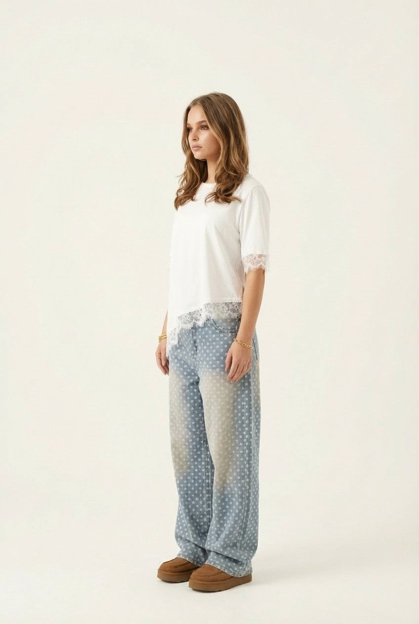 Product Name: Evelyn Lace-Trim Asymmetrical Cotton Top