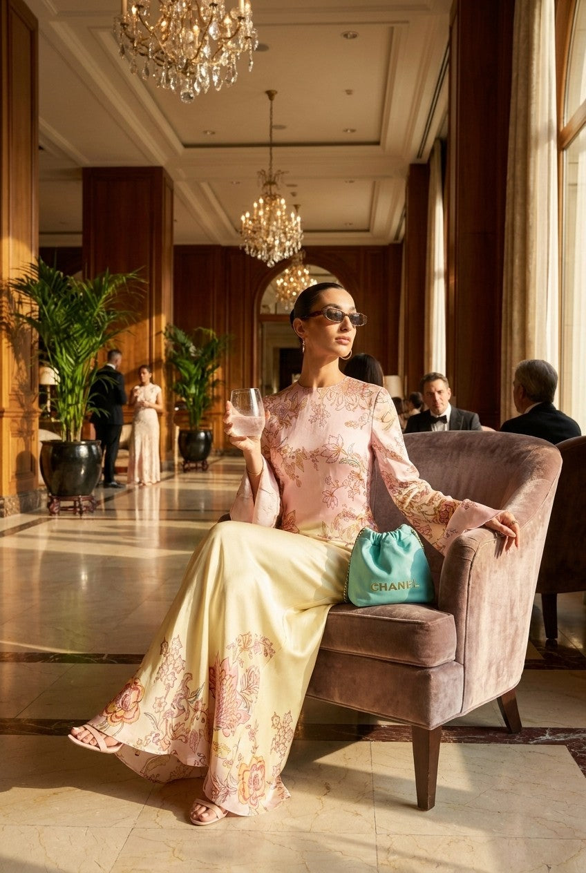 Floral Satin Bell Sleeve Maxi Dress
