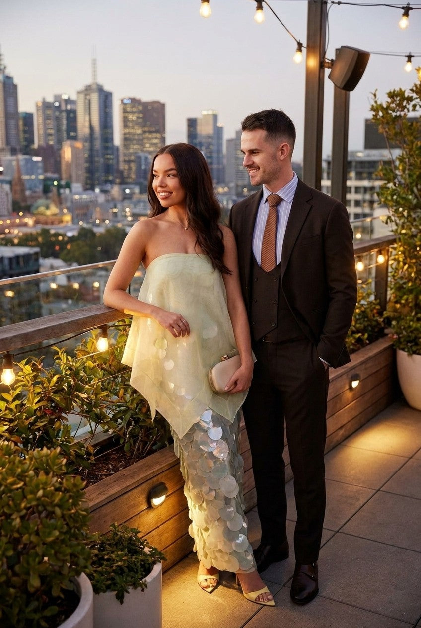Strapless Organza & Sequin Maxi Dress