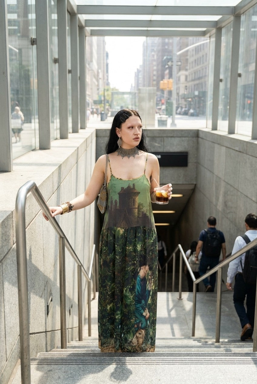 Castle Landscape Print Maxi Slip Dress