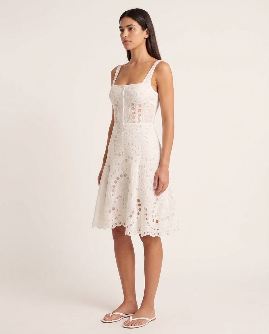 White Soft Embroidered Midi Dress
