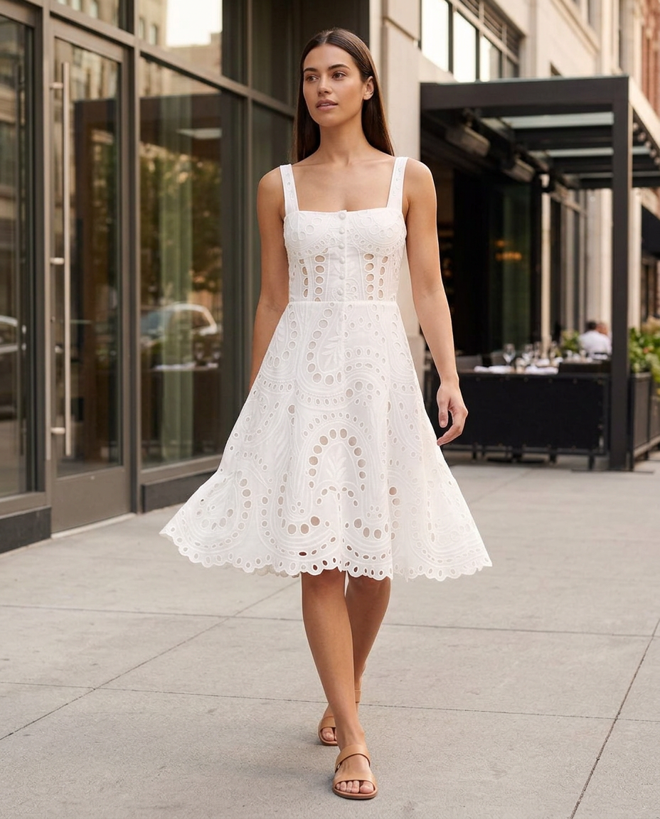 White Soft Embroidered Midi Dress