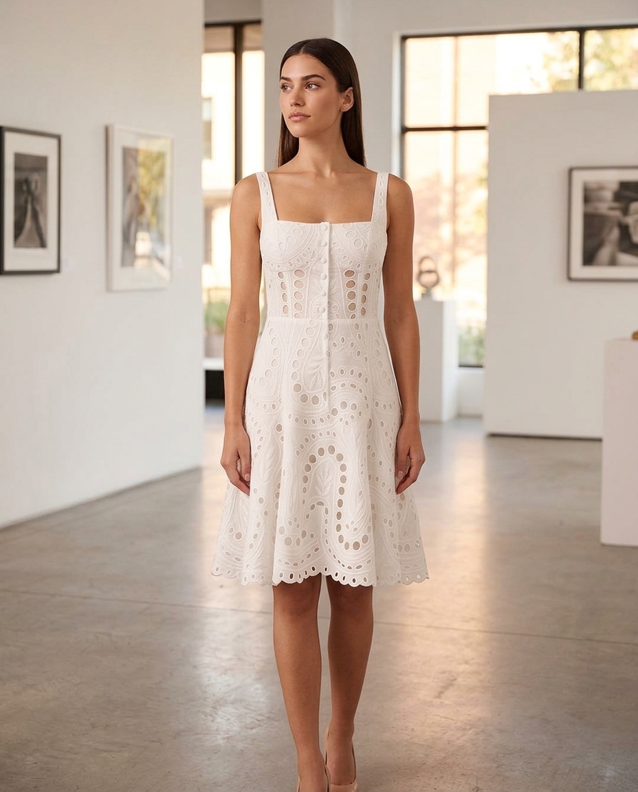 White Soft Embroidered Midi Dress