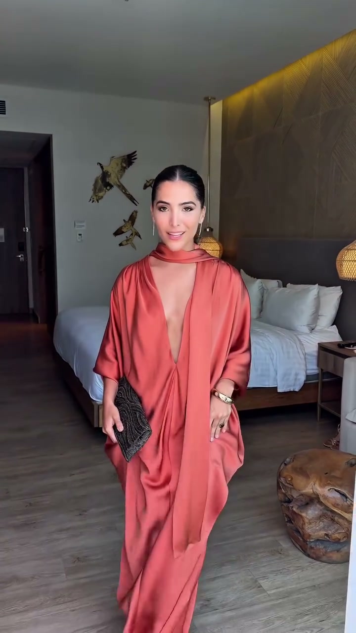 Terracotta Satin Draped Maxi Dress
