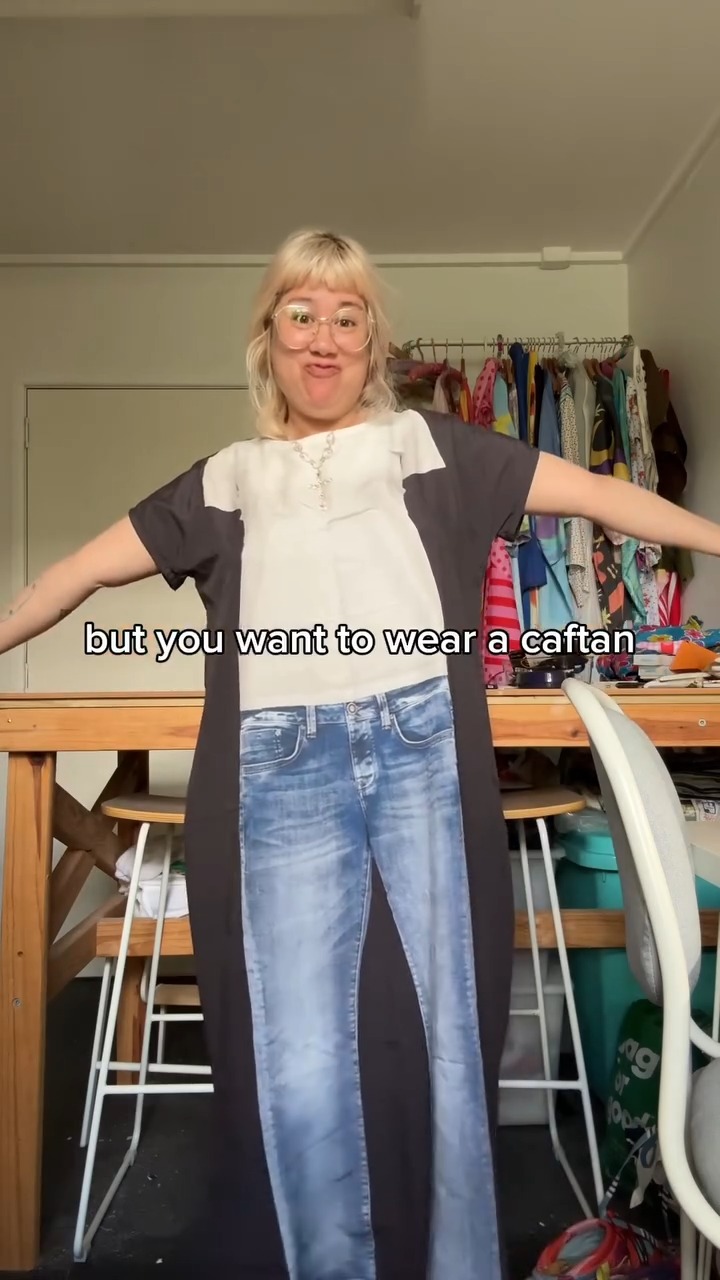 Novelty Denim & T-Shirt Print Kaftan