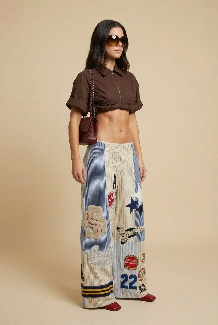 Product Name: Sienna Patchwork Wide-Leg Pants