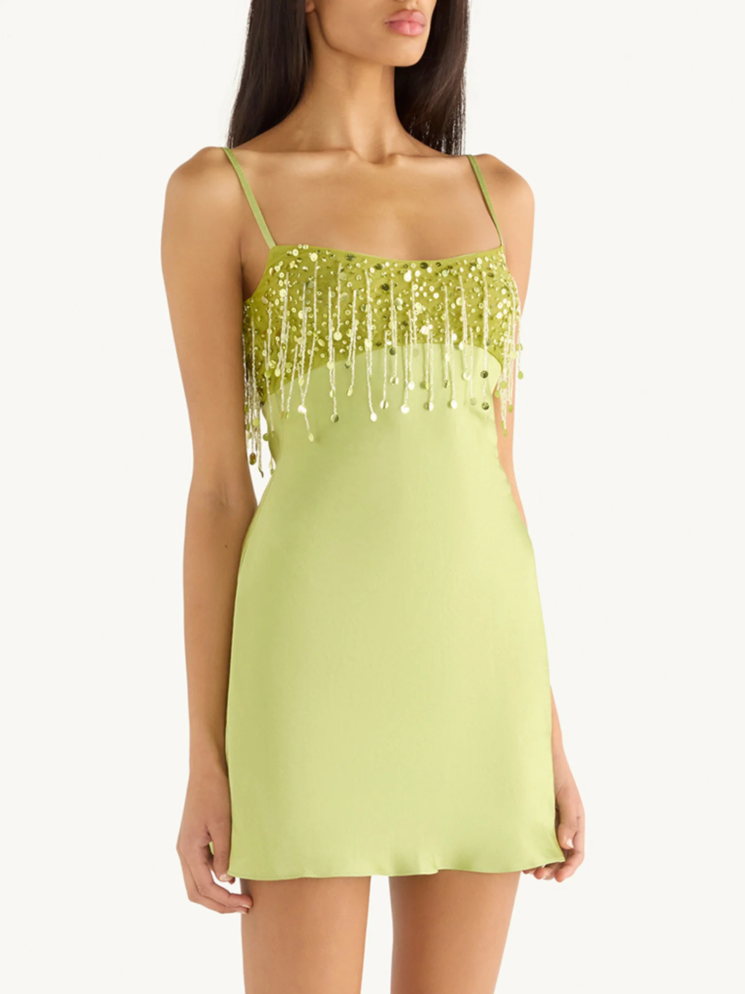 Emerald Gleam Beaded Mini Dress