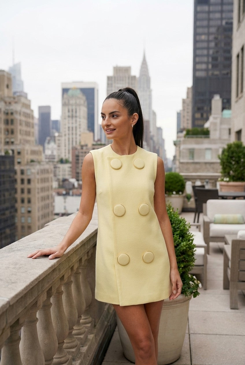 Retro Structured Crepe Double Breasted Mini Dress