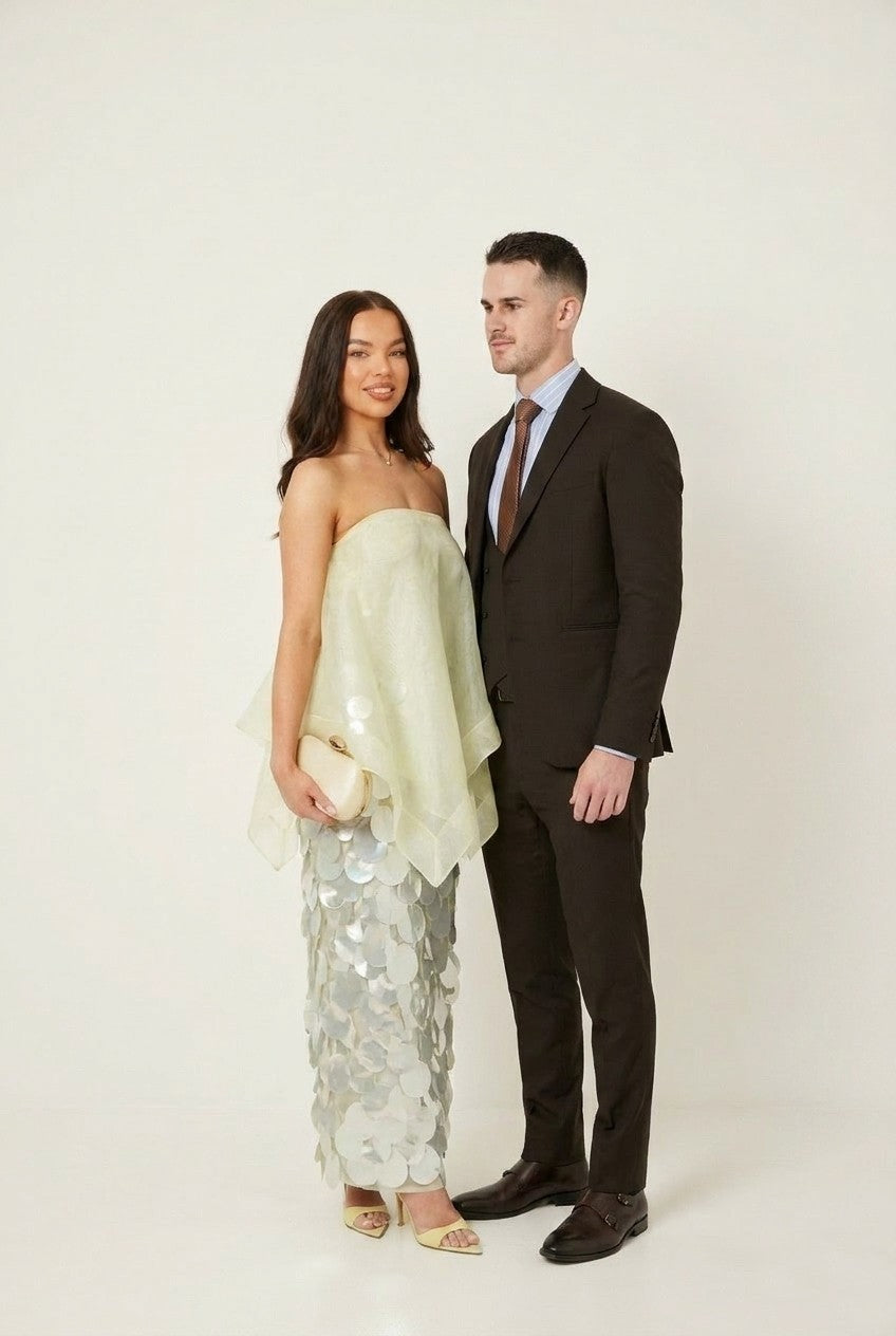 Strapless Organza & Sequin Maxi Dress