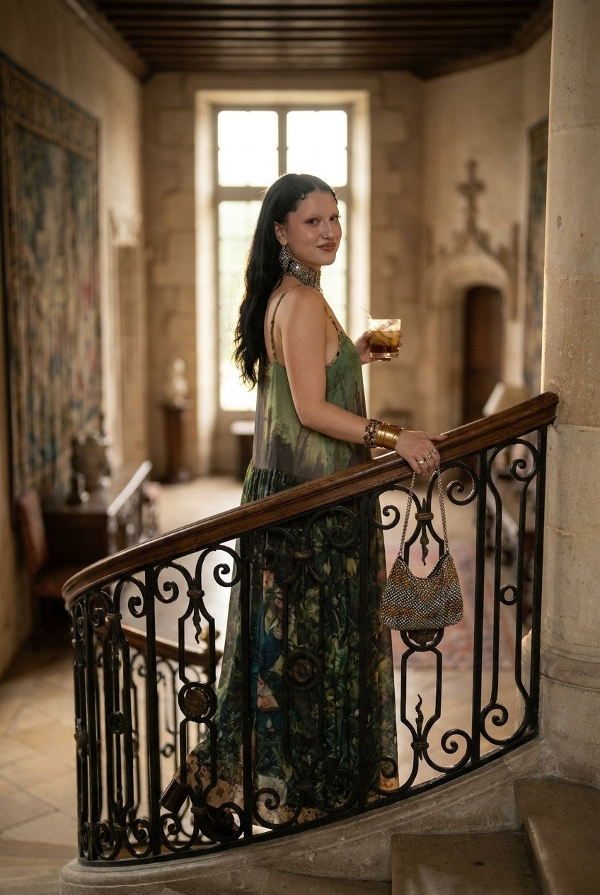 Castle Landscape Print Maxi Slip Dress