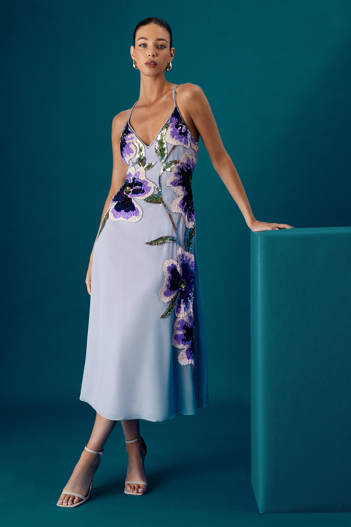 Coast Muse Sequin Strappy Embellished Midi Dress