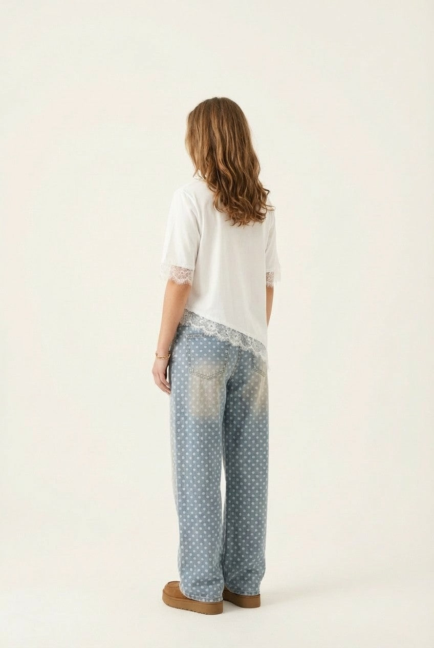 Product Name: Evelyn Lace-Trim Asymmetrical Cotton Top