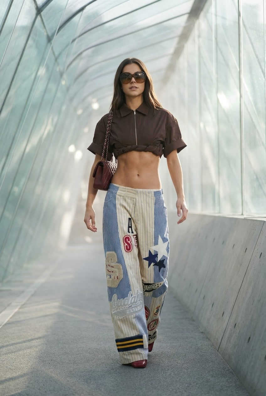 Product Name: Sienna Patchwork Wide-Leg Pants