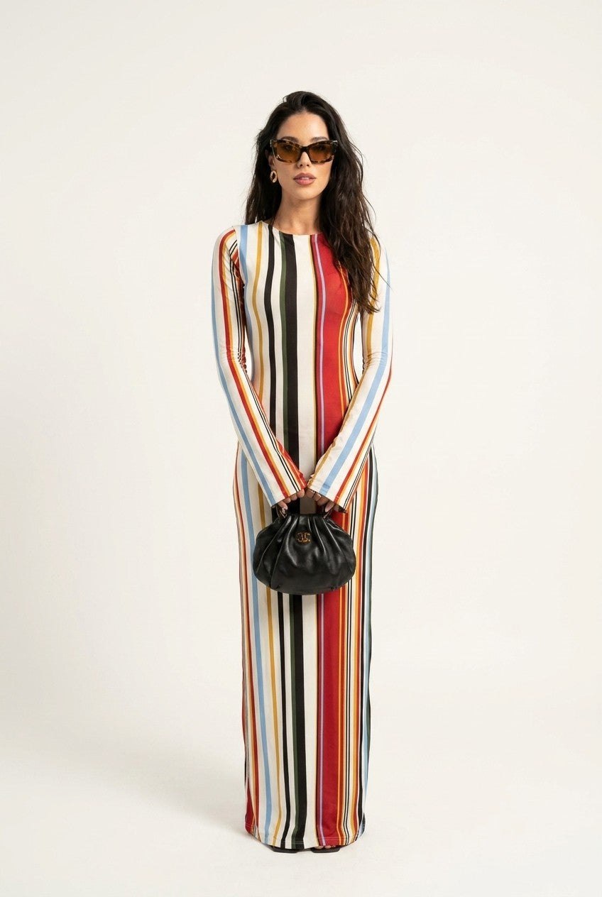 Multicolor Vertical Stripe Knit Maxi Dress