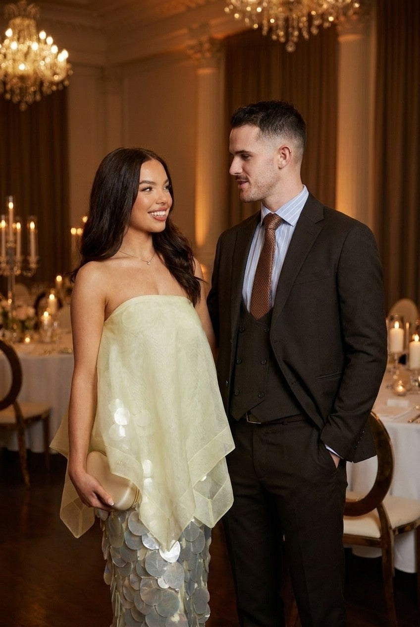 Strapless Organza & Sequin Maxi Dress