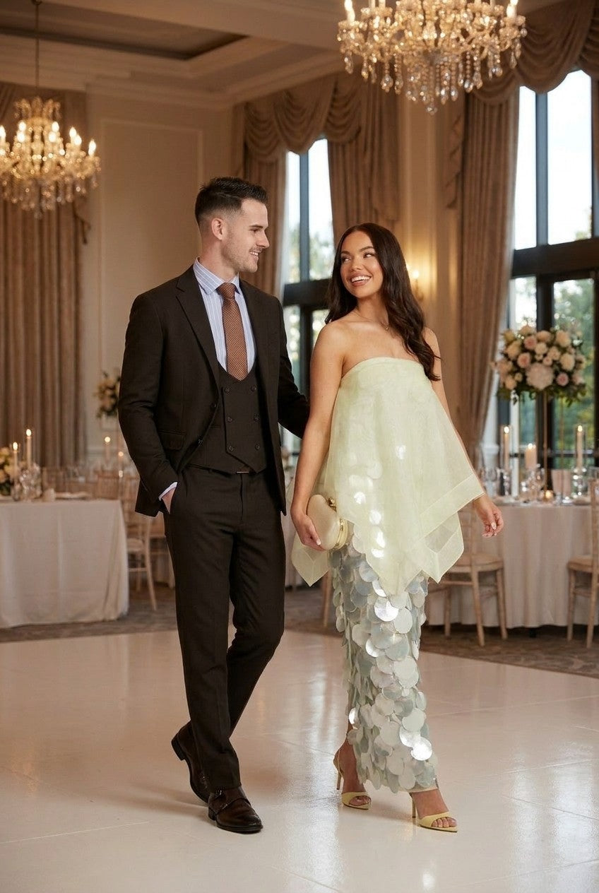 Strapless Organza & Sequin Maxi Dress