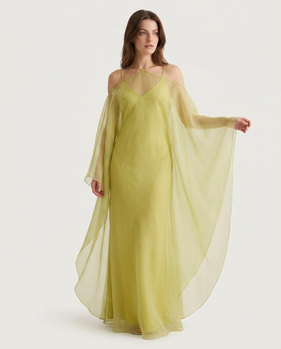 Chartreuse Polished Sheer Flowing Dress by Dutti3
