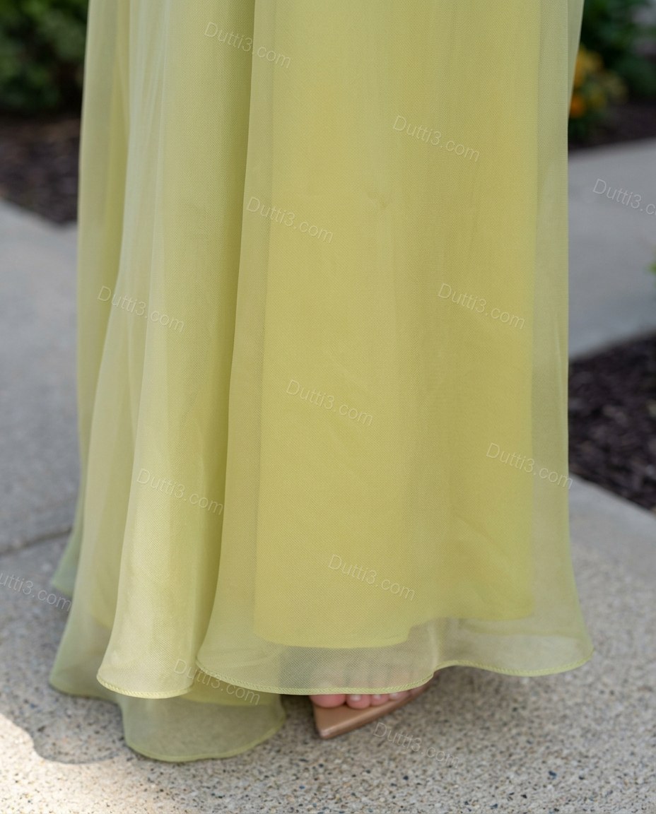 Chartreuse Polished Sheer Flowing Dress by Dutti3